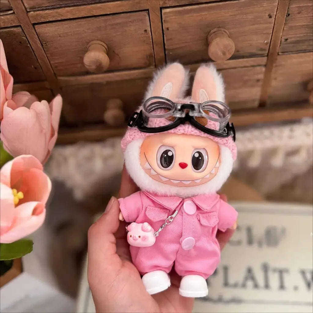 Labubu 3.0 Cat Outfit – Pink Cherry Love Set for 17cm V1/V2/V3 Dolls