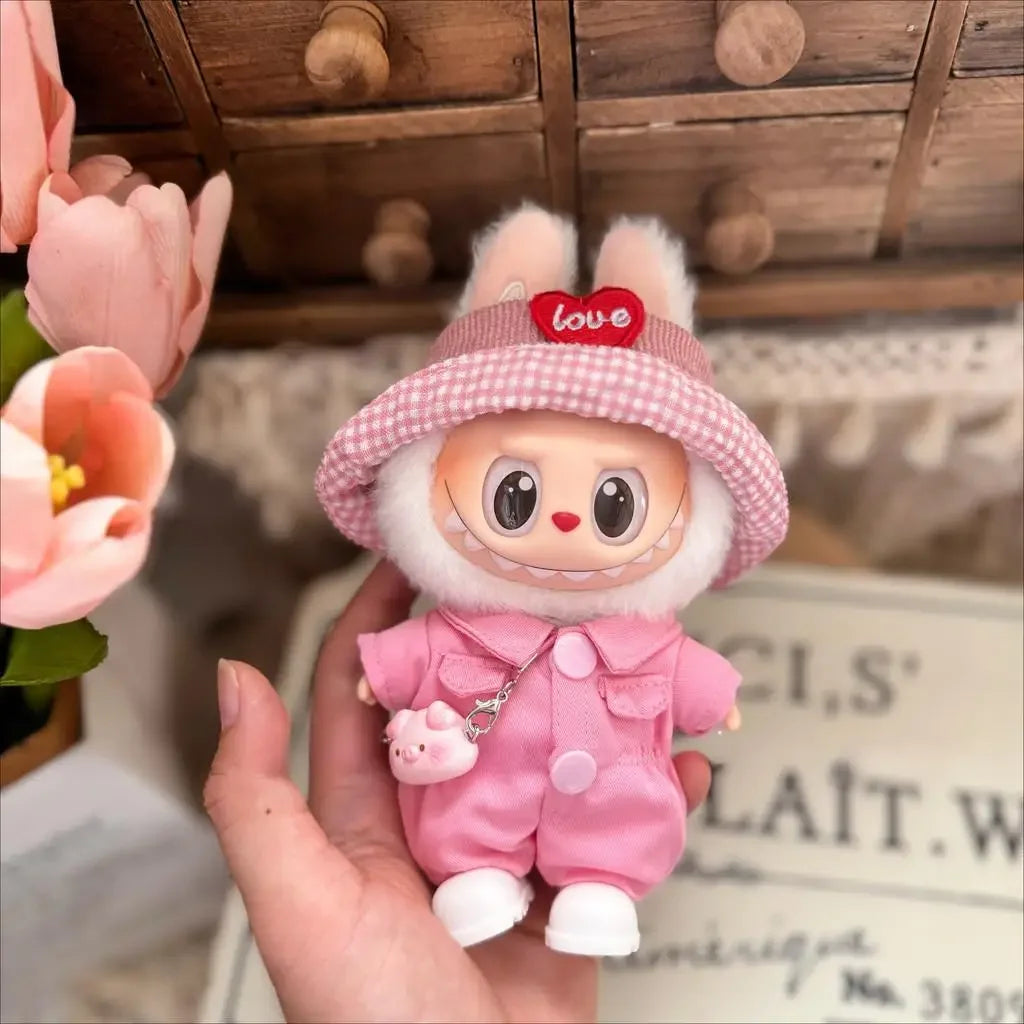 Labubu 3.0 Cat Outfit – Pink Cherry Love Set for 17cm V1/V2/V3 Dolls
