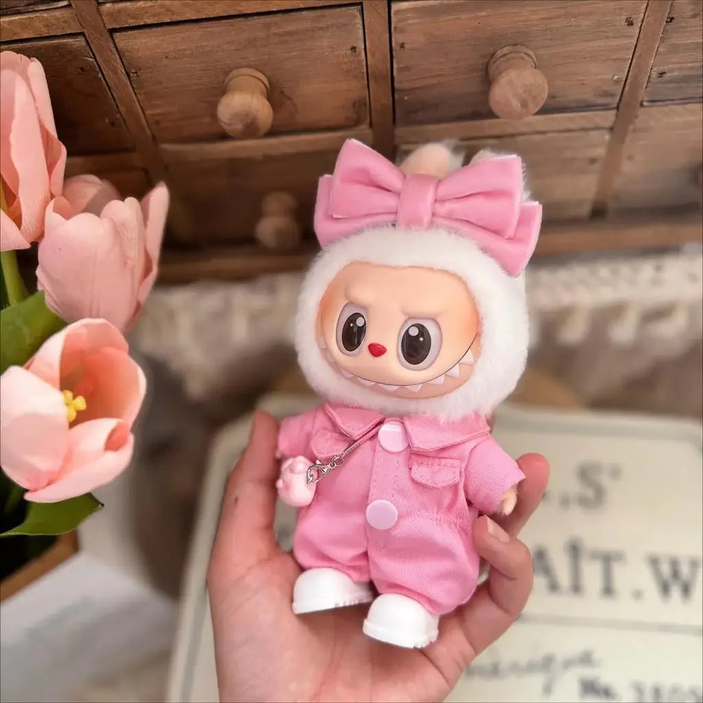 Labubu 3.0 Cat Outfit – Pink Cherry Love Set for 17cm V1/V2/V3 Dolls