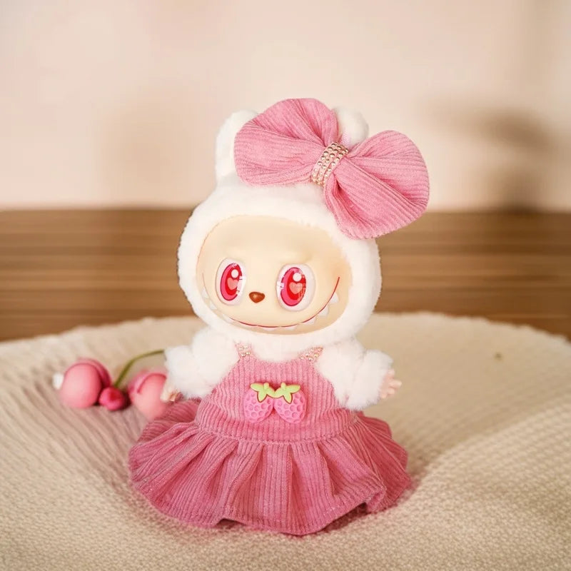 Labubu Strawberry Dress – Pink Outfit with Shoes & Pendant for Vinyl Dolls