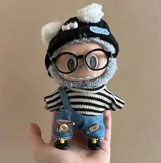 Labubu 17cm Outfit – Striped Clothes, Eyes & Shoes Set for Kpop Idol Dolls