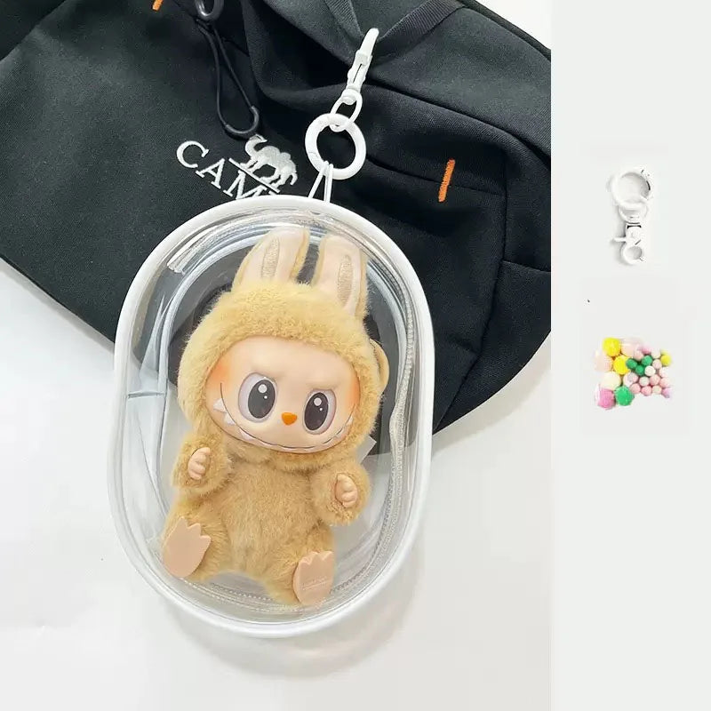 Labubu Doll Storage Bag – 15cm PVC Shoulder Case for Plush Dolls