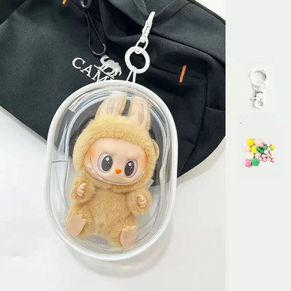 Labubu Doll Storage Bag – 15cm PVC Shoulder Case for Plush Dolls