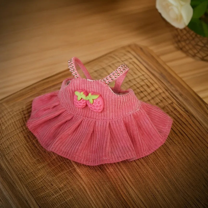Labubu Strawberry Dress – Pink Outfit with Shoes & Pendant for Vinyl Dolls