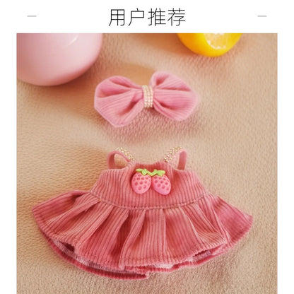 Labubu Strawberry Dress – Pink Outfit with Shoes & Pendant for Vinyl Dolls