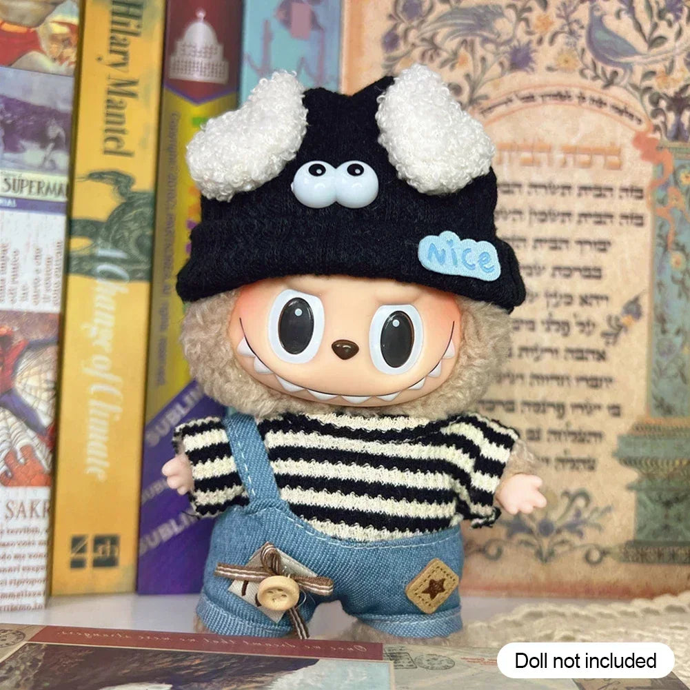 Labubu 17cm Outfit – Striped Clothes, Eyes & Shoes Set for Kpop Idol Dolls