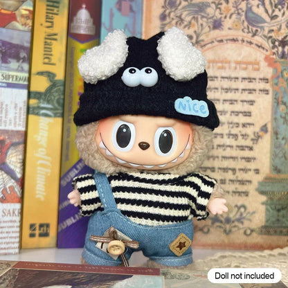 Labubu 17cm Outfit – Striped Clothes, Eyes & Shoes Set for Kpop Idol Dolls