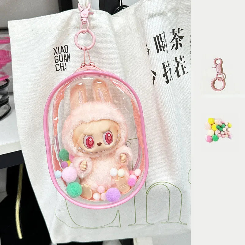 Labubu Doll Storage Bag – 15cm PVC Shoulder Case for Plush Dolls