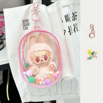 Labubu Doll Storage Bag – 15cm PVC Shoulder Case for Plush Dolls