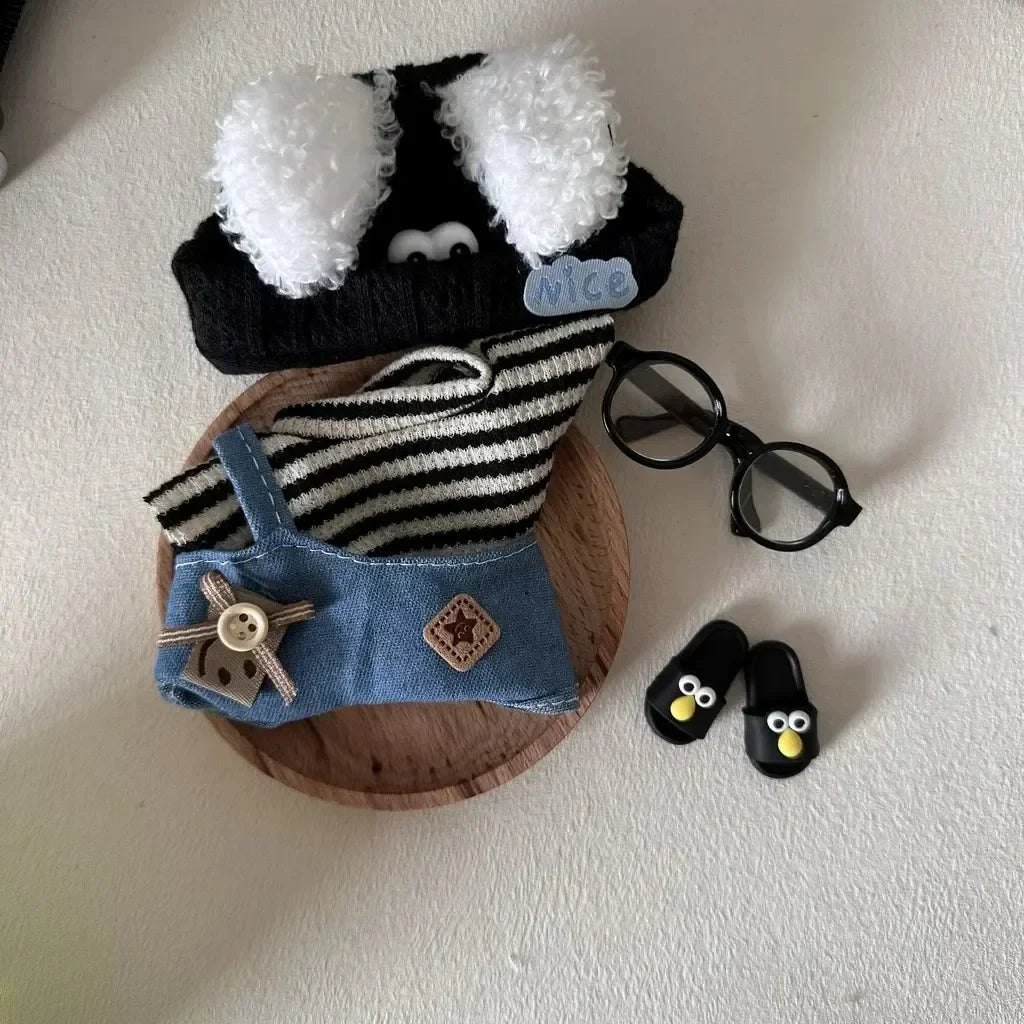 Labubu 17cm Outfit – Striped Clothes, Eyes & Shoes Set for Kpop Idol Dolls