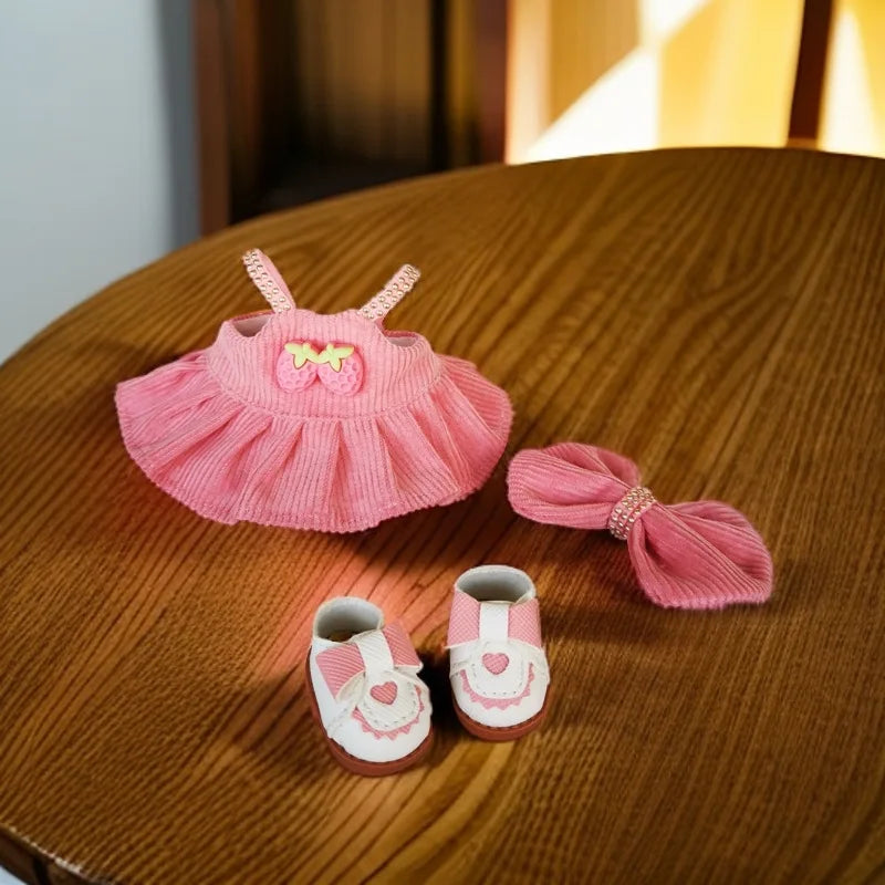Labubu Strawberry Dress – Pink Outfit with Shoes & Pendant for Vinyl Dolls
