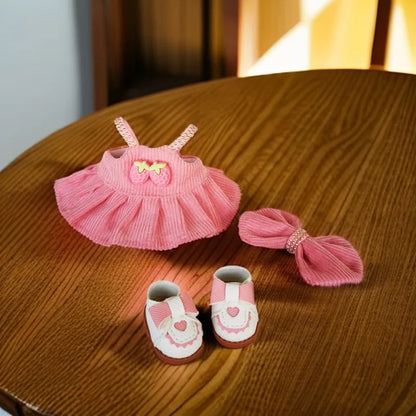 Labubu Strawberry Dress – Pink Outfit with Shoes & Pendant for Vinyl Dolls