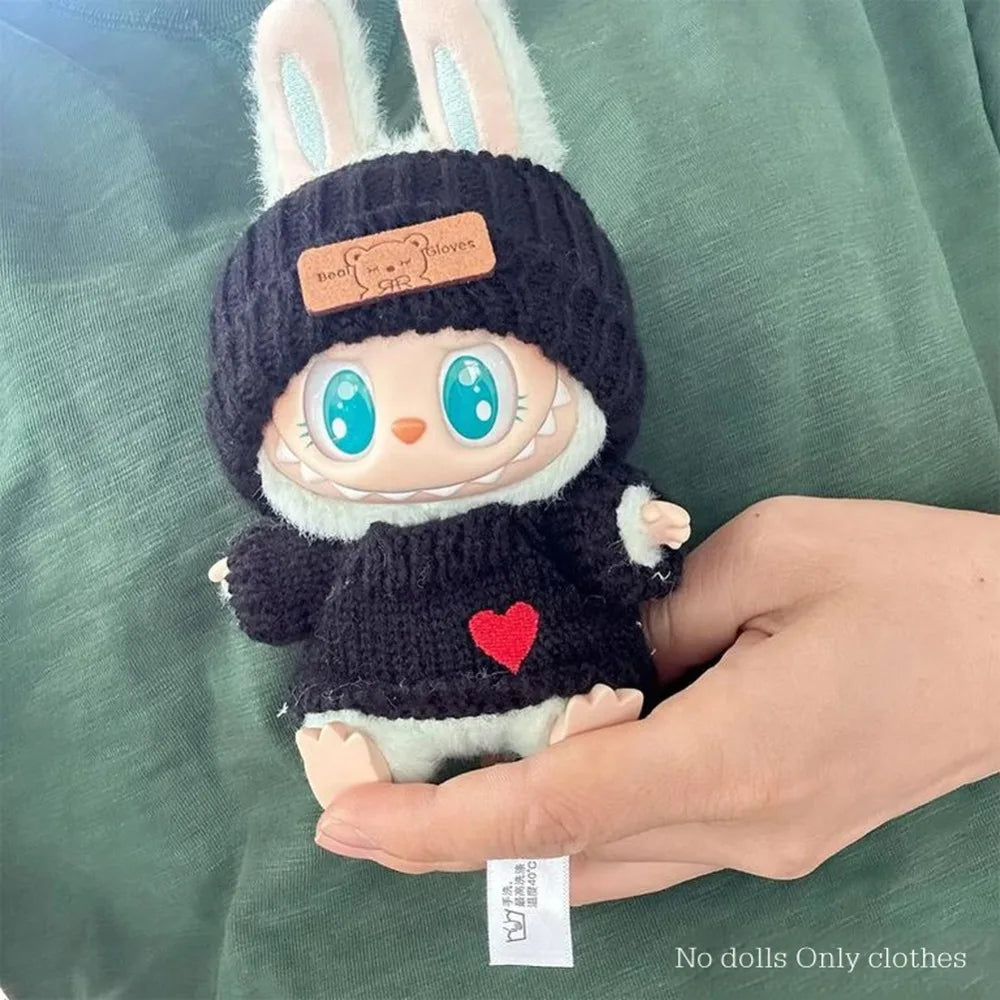 Labubu Doll Clothes – Fashion Sweater & Hat for 15–17cm Sitting Dolls