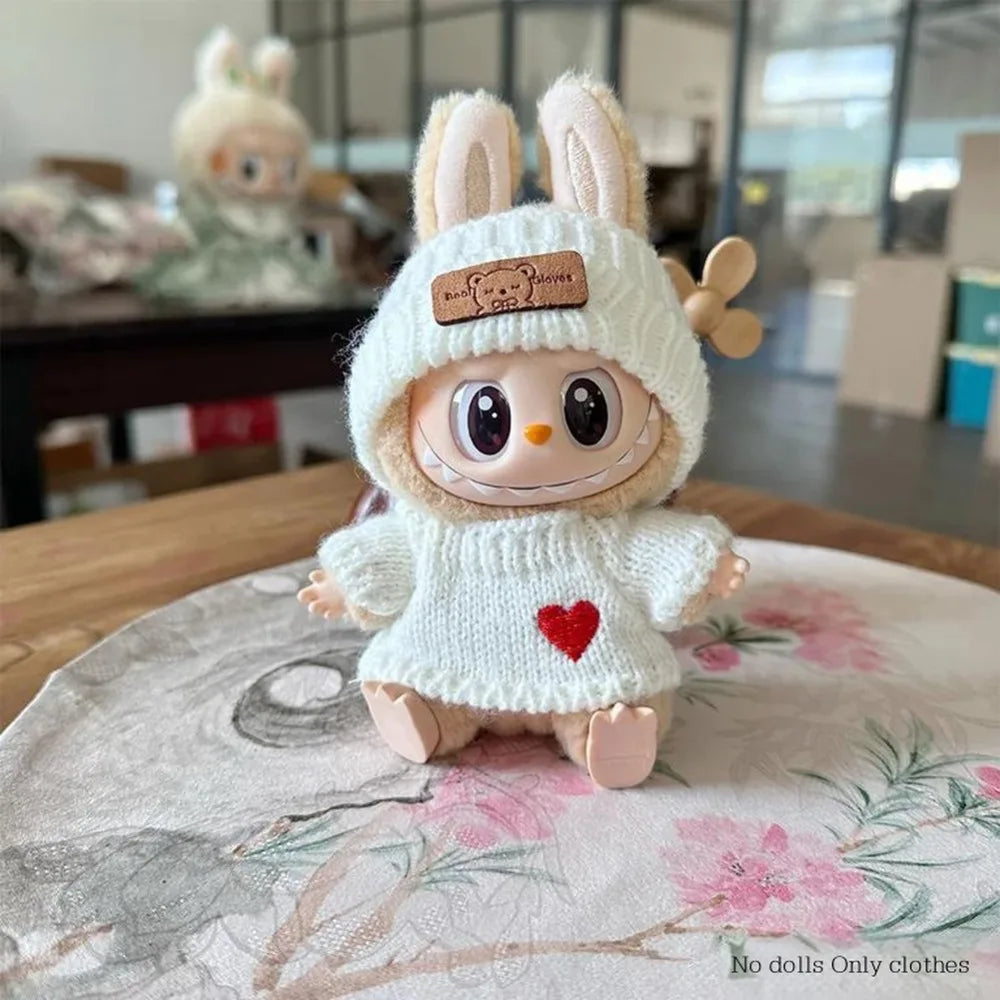 Labubu Doll Clothes – Fashion Sweater & Hat for 15–17cm Sitting Dolls