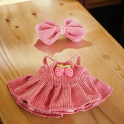 Labubu Strawberry Dress – Pink Outfit with Shoes & Pendant for Vinyl Dolls