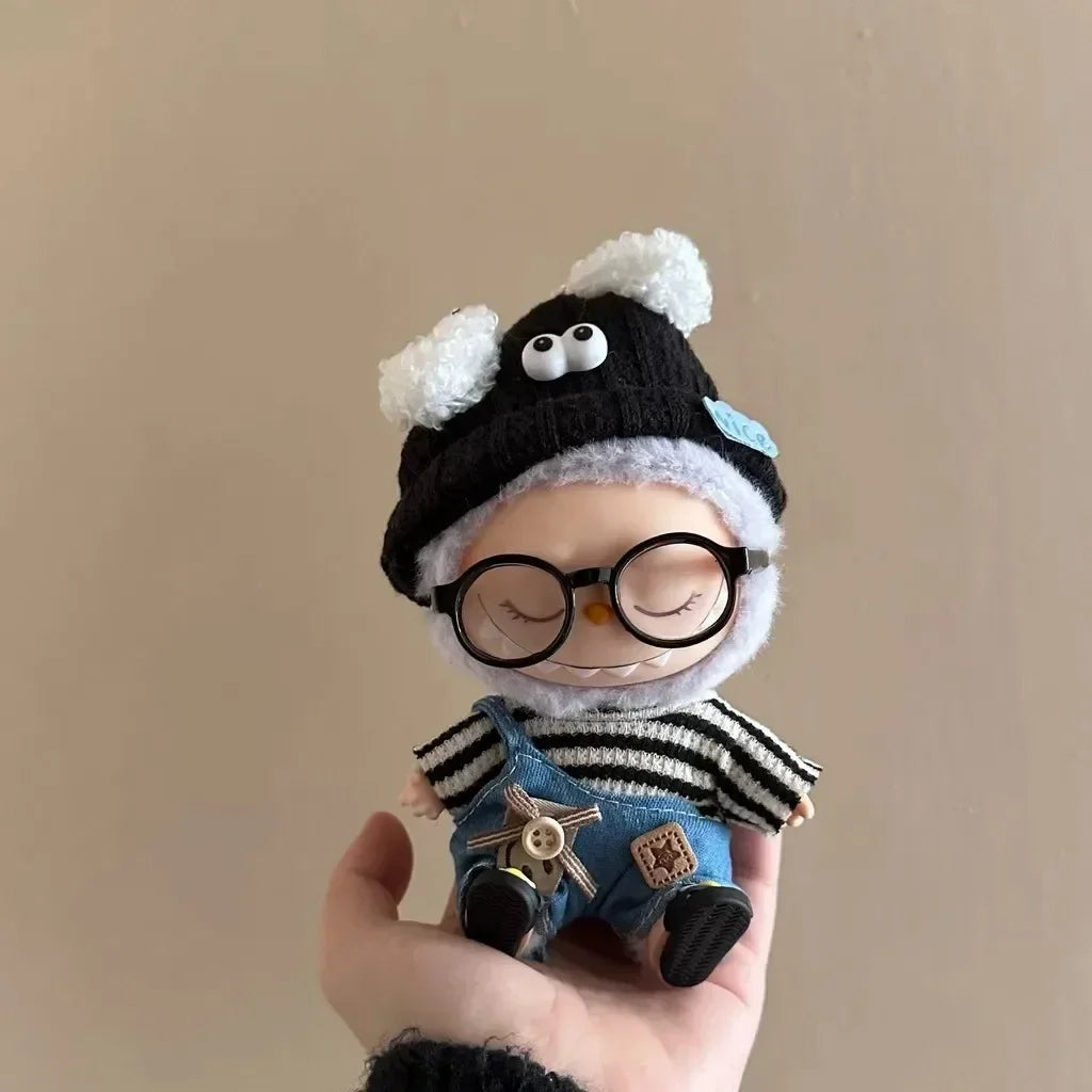 Labubu 17cm Outfit – Striped Clothes, Eyes & Shoes Set for Kpop Idol Dolls